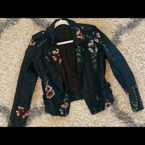 BLANKNYC Embroidered Faux Leather Moto Jacket